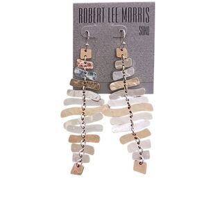 Robert Lee Morris Soho prisma dangle earrings hammered metal gold & silver tone